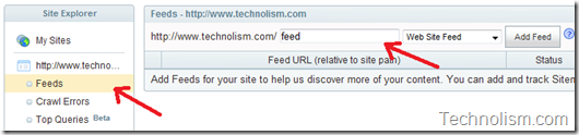 How to add site feed to yahoo search engine