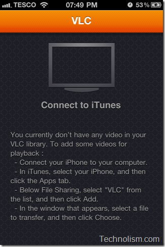 VLC media player_no video added_Add connecting to iTunes