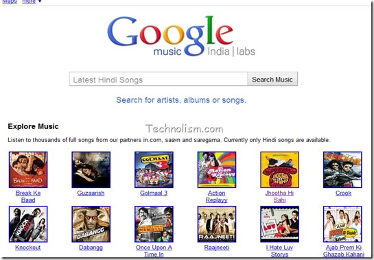 Google music search engine for india hindi songs