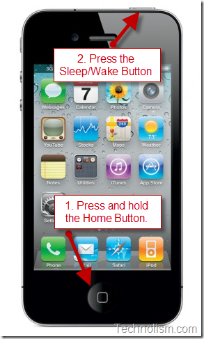 Use iPhone home button and sleep/wake button to take screen capture of iphone screen