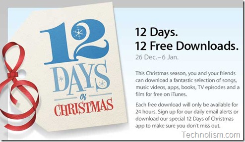 Apple 12 days of christmas free itunes giveaway