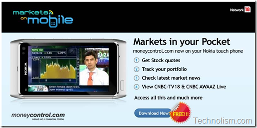 Markets on Mobile - Moneycontrol.com app for Nokia Touch Screen phones