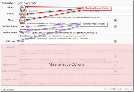 Thumbnail for Excerpts WordPress Plugin Configuration settings