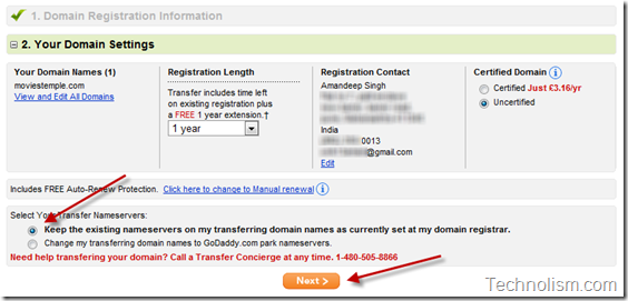 Transfer domain to Godaddy - Domain Settings