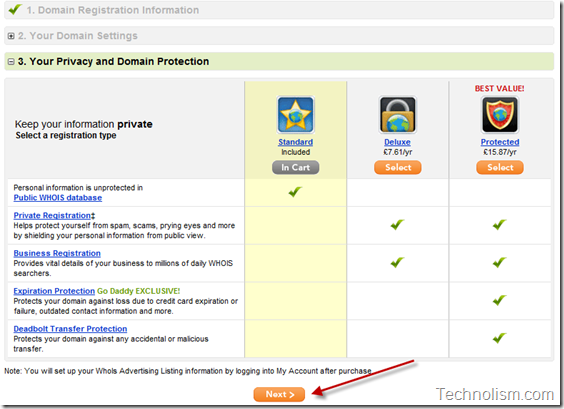 Transfer domain to Godaddy - Privacy and Protection package