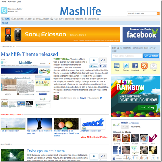 Mashable Clone WordPress Theme - Mashlife