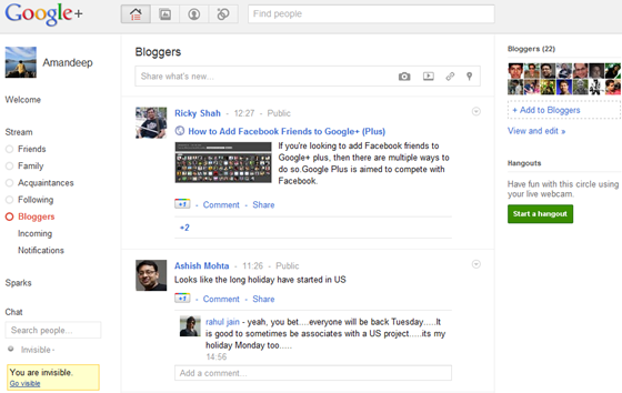 Google Plus Profile - Bloggers Stream