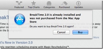 Mac App Store re-buy warning